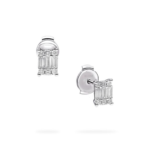 White Gold and Diamond Rectangular Cluster Earrings, Small
